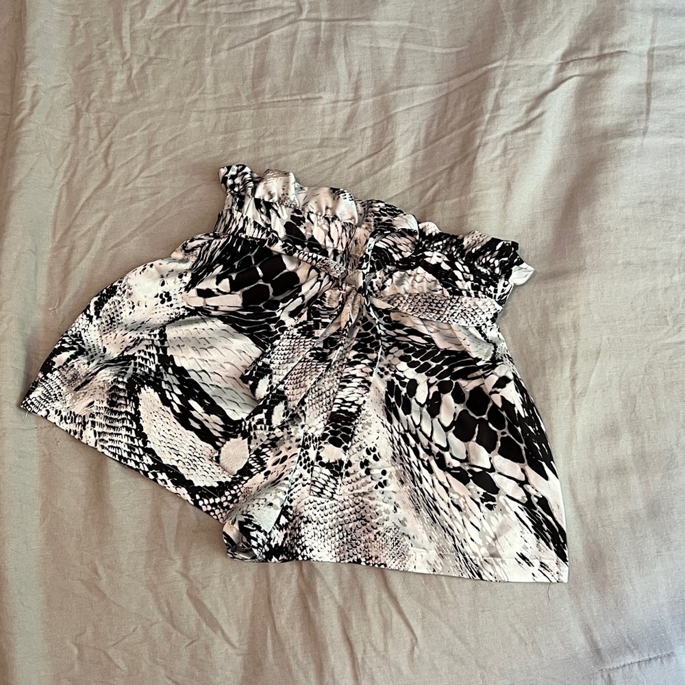 Black and white silk shorts